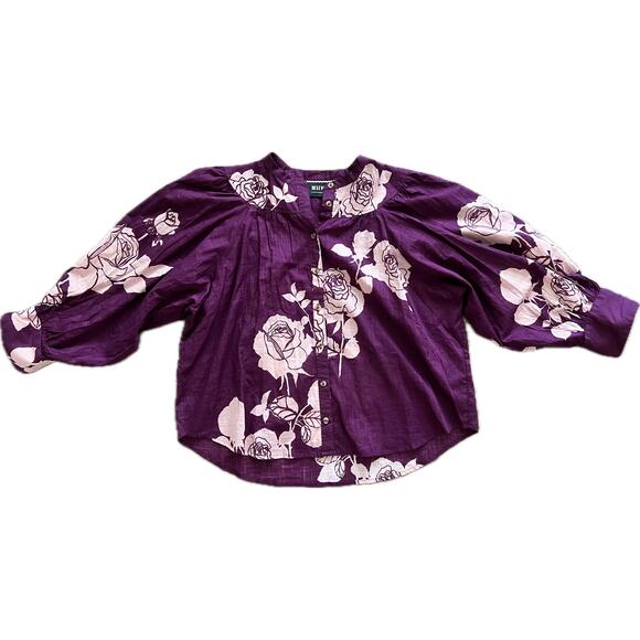 Anthropologie Maeve Women's Blouse Top Shirt Buttondown Dark Purple Floral M - Picture 8 of 8